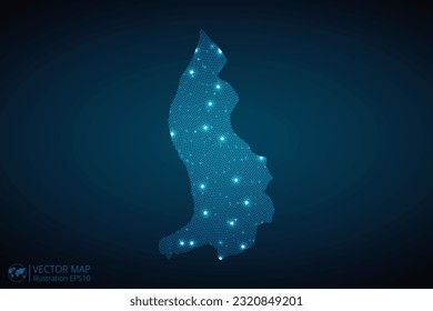 Liechtenstein map radial dotted pattern in futuristic style, design blue circle glowing outline made of stars. concept of communication on dark blue background. Vector EPS10