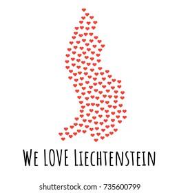Liechtenstein Map with red hearts- symbol of love. abstract background with text We Love Liechtenstein. vector illustration. Print for t-shirt
