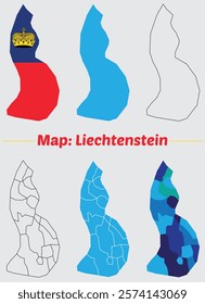 Liechtenstein map set. internal provinces borders marked, Simple map of Liechtenstein vector drawing, Filled and outline.