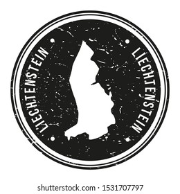 Liechtenstein Map Symbol. Round Design Stamp. Travel and Business Vector.