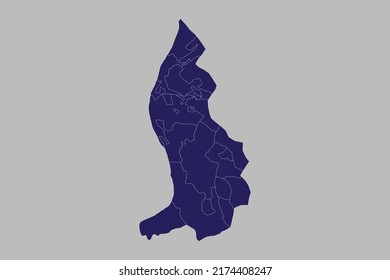 Mapa vectorial de Liechtenstein, color azul, aislado en fondo gris