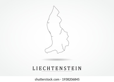 Liechtenstein Map- World Map International vector template with thin black outline or outline graphic sketch style and black color isolated on white background - Vector illustration eps 10