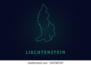 Liechtenstein Map - Weltkarte - Vektorvorlage mit dünner grüner Umrisslinie oder skizzabiler Grafikskizze und grüner Farbe einzeln auf dunklem Hintergrund - Vektorgrafik eps10