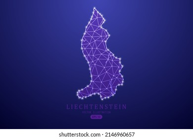 Liechtenstein Map - Weltkarte, internationale Vektorvorlage mit violetter Mash-Linie, Punktwaage und Polygon-Stil einzeln auf violettem Hintergrund - Vektorgrafik eps10