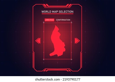 Liechtenstein Map - World Map International vector template with Red Color in perspective style and HUD, GUI, UI interface isolated on black background for design - Vector illustration eps 10