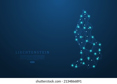 Liechtenstein Map - World map vector template with Abstract futuristic circuit board Illustration or High-tech technology mash line and point scales on dark background - Vector illustration ep 10