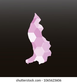 Liechtenstein map-Purple map made of hexagon on black and gray background, gradient color. Vector illustration eps 10. 