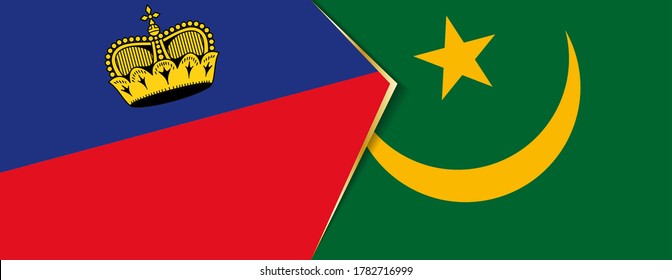 Liechtenstein and Mauritania flags, two vector flags symbol of relationship or confrontation.