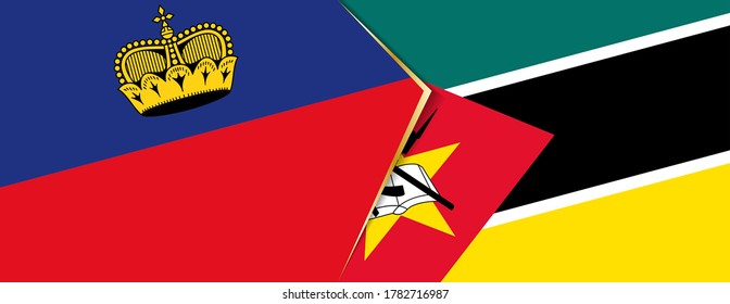 Banderas de Liechtenstein y Mozambique, dos banderas vectoriales símbolo de relación o enfrentamiento.