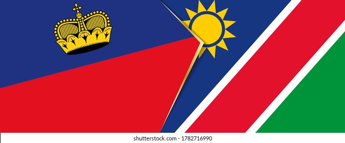 Liechtenstein and Namibia flags, two vector flags symbol of relationship or confrontation.