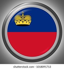 Liechtenstein National Flag in Circle Metall Frame Template with light and shadow effect - Vector Illustration
