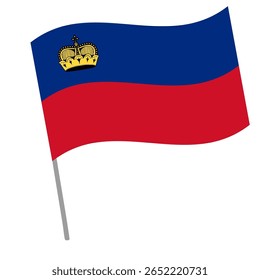 Bandeira nacional do Liechtenstein salta com mastro