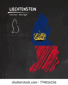 Liechtenstein national vector map with sketch chalk flag. Sketch chalk hand drawn illustration