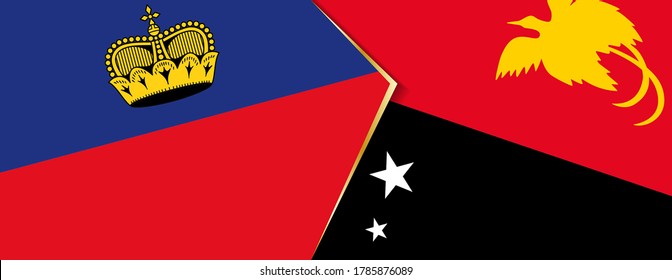 Liechtenstein and Papua New Guinea flags, two vector flags symbol of relationship or confrontation.