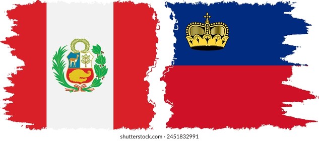 Liechtenstein and Peru grunge flags connection, vector