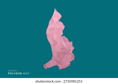 Liechtenstein polygon map vector illustration in low poly geometric style, soft pastel colors with pink and teal green tones, clean silhouette on solid background, ideal for infographic.