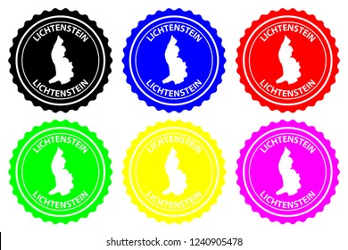 Liechtenstein - rubber stamp - vector, Lichtenstein map pattern - sticker - black, blue, green, yellow, purple and red