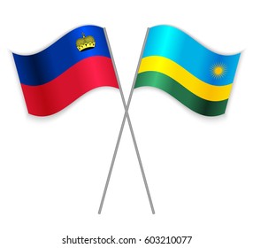 Liechtenstein and Rwandan crossed flags. Liechtenstein combined with Rwanda isolated on white. Language learning, international business or travel concept.