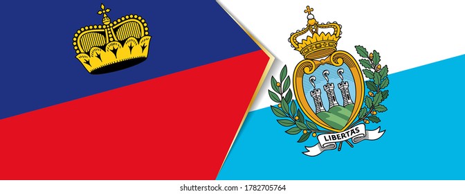 Liechtenstein and San Marino flags, two vector flags symbol of relationship or confrontation.