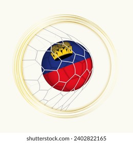 Liechtenstein scoring goal, abstract football symbol with illustration of Liechtenstein ball in soccer net. Vector sport illustration.