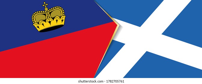 Liechtenstein and Scotland flags, two vector flags symbol of relationship or confrontation.