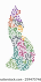 Liechtenstein, shape of the country build of colored cells. Digital style map of the Liechtenstein on white background. Small size square blocks. Plain vector illustration.