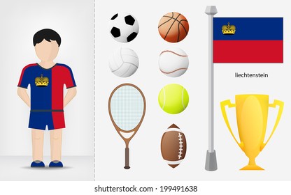 Liechtenstein sportsman with sport equipment collection vector illustrations