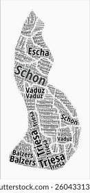 Liechtenstein Text Style Regions. Country region names word clouds in German language. Classy vector illustration.