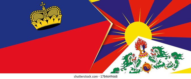 Liechtenstein and Tibet flags, two vector flags symbol of relationship or confrontation.