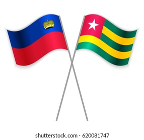 Liechtenstein and Togolese crossed flags. Liechtenstein combined with Togo isolated on white. Language learning, international business or travel concept.