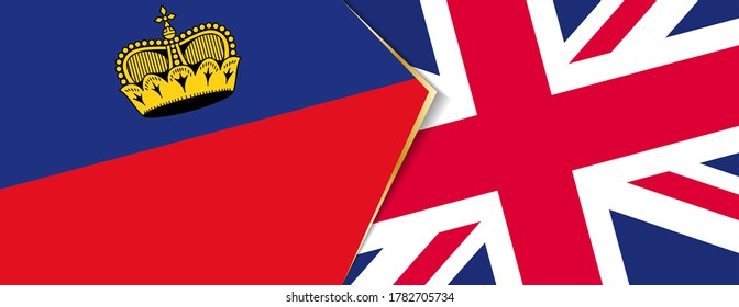 Liechtenstein and United Kingdom flags, two vector flags symbol of relationship or confrontation.