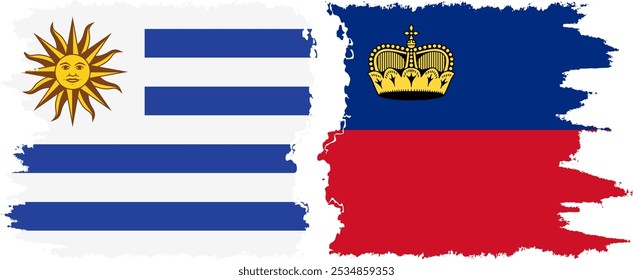 Conexión de banderas grunge de Liechtenstein y Uruguay, Vector