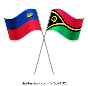 Liechtenstein and Vanuatuan crossed flags. Liechtenstein combined with Vanuatu isolated on white. Language learning, international business or travel concept.