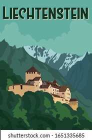 Liechtenstein Vector Illustration Background. Travel to Liechtenstein in the Southwest of Central Europe. Flat Cartoon Vector Illustration in Colored Style.