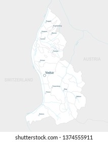 Liechtenstein vector map with borders, rivers and sities