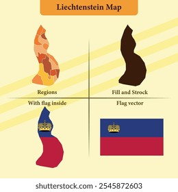 Liechtenstein vector map with regions black silhouette flag overlay and standalone flag ideal for educational materials infographics and design projects showcasing Azerbaijan geography and identity
