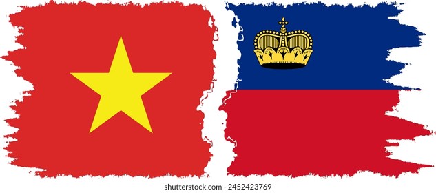 Liechtenstein and Vietnam grunge flags connection, vector