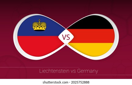 Liechtenstein vs Germany in Football Competition, Group J. Versus icon on Football background. Vector illustration.