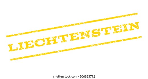 Liechtenstein watermark stamp. Text caption between parallel lines with grunge design style. Rubber seal stamp with scratched texture. Vector yellow color ink imprint on a white background.