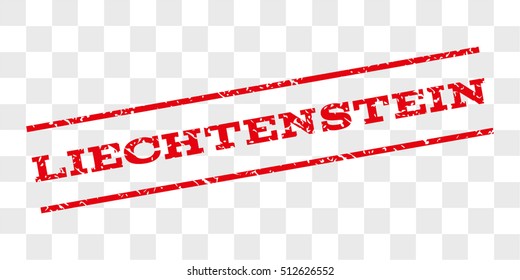 Liechtenstein watermark stamp. Text caption between parallel lines with grunge design style. Rubber seal stamp with unclean texture. Vector red color ink imprint on a chess transparent background.
