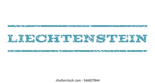 Liechtenstein watermark stamp. Text tag between horizontal parallel lines with grunge design style. Rubber seal stamp with scratched texture. Vector cyan color ink imprint on a white background.