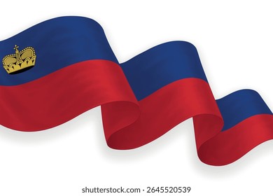 Liechtenstein waving flag with bright colors on clean background
