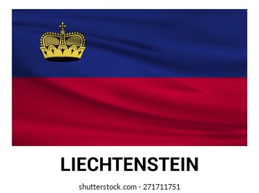 Liechtenstein Waving flag isolated vector in official colors and Proportion Correctly. waving wind Flag realistic fabric effect. country's name label in bottom