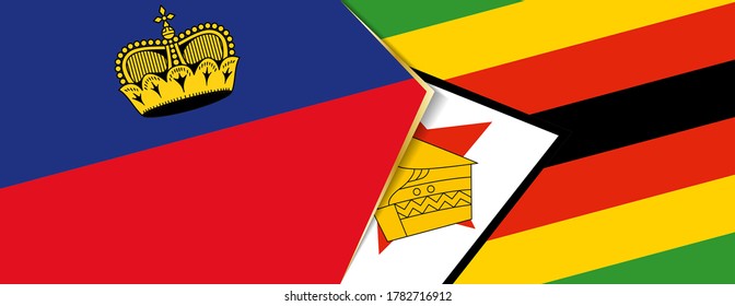Liechtenstein and Zimbabwe flags, two vector flags symbol of relationship or confrontation.