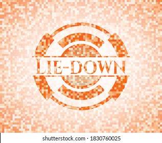 Lie-down abstract emblem, orange mosaic background 