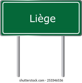 Liege, Belgium, road sign green vector illustration, road table