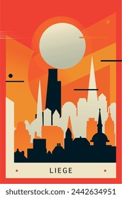 Liege city brutalism poster with abstract skyline, cityscape retro vector illustration. Belgium travel cover, brochure, flyer, leaflet, business presentation template image