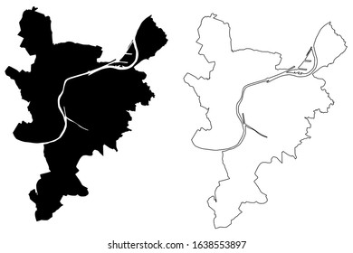 Liege City (Kingdom of Belgium, Wallonia) map vector illustration, scribble sketch City of Liege map