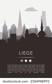 Liege city template for website, presentation, front page, invitation, publication sheet with skyline, landmarks. Vector Belgium image layout, simple and grayscale