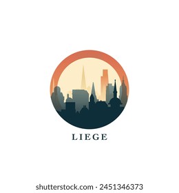 Liege cityscape, gradient vector badge, flat skyline logo, icon. Belgium city round emblem idea with landmarks and building silhouettes. Isolated graphic